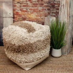 Jordan 18 in. D x 18 in. H x 18 W Boho Shaggy Khaki Textured Cotton Pouf by HomeRoots 7 Jordan 18 in. D x 18 in. H x 18 W Boho Shaggy Khaki Textured Cotton Pouf by HomeRoots -HomeRoots Sales beige and brown homeroots ottomans 2000383106 31 1000