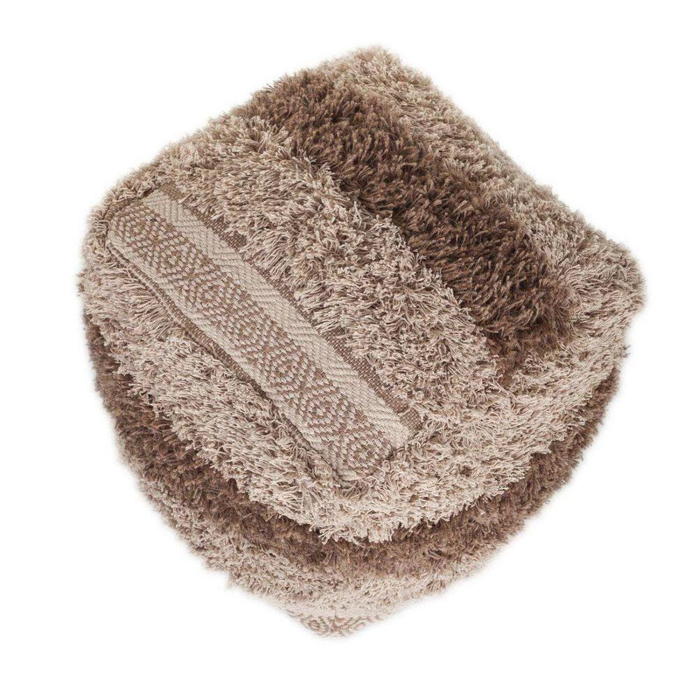 Jordan 18 in. D x 18 in. H x 18 W Boho Shaggy Khaki Textured Cotton Pouf by HomeRoots 3 Jordan 18 in. D x 18 in. H x 18 W Boho Shaggy Khaki Textured Cotton Pouf by HomeRoots - Image 3