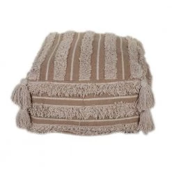 Jordan 12 in. D x 36 in. H x 24 W Camel Fringe Striped Cotton Pouf by HomeRoots