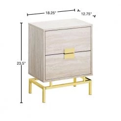 Jasmine 23.5" Beige Marble Particle Board And Gold Metal Accent Table by HomeRoots -HomeRoots Sales beige gold homeroots end side tables 333236 40 1000