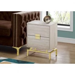Jasmine 23.5" Beige Marble Particle Board And Gold Metal Accent Table by HomeRoots -HomeRoots Sales beige gold homeroots end side tables 333236 76 1000