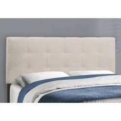 Jasmine Beige Queen Bed with Upholstered Headboard by HomeRoots -HomeRoots Sales beige homeroots panel beds 333288 c3 1000