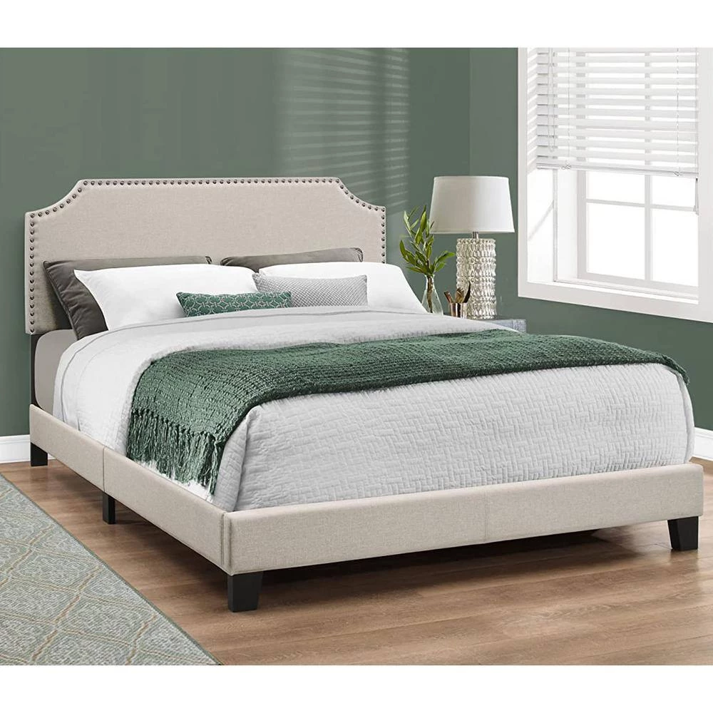 Jasmine Beige Queen Bed with Upholstered Headboard by HomeRoots 6 Jasmine Beige Queen Bed with Upholstered Headboard by HomeRoots - Image 6