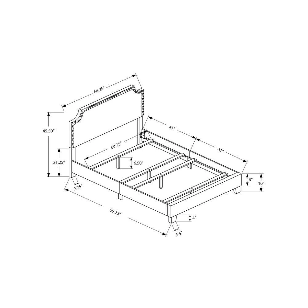 Jasmine Beige Queen Bed with Upholstered Headboard by HomeRoots 4 Jasmine Beige Queen Bed with Upholstered Headboard by HomeRoots - Image 4