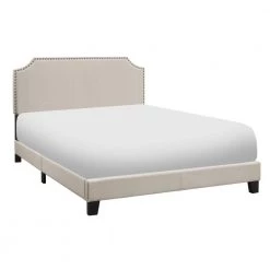 Jasmine Beige Queen Bed with Upholstered Headboard by HomeRoots