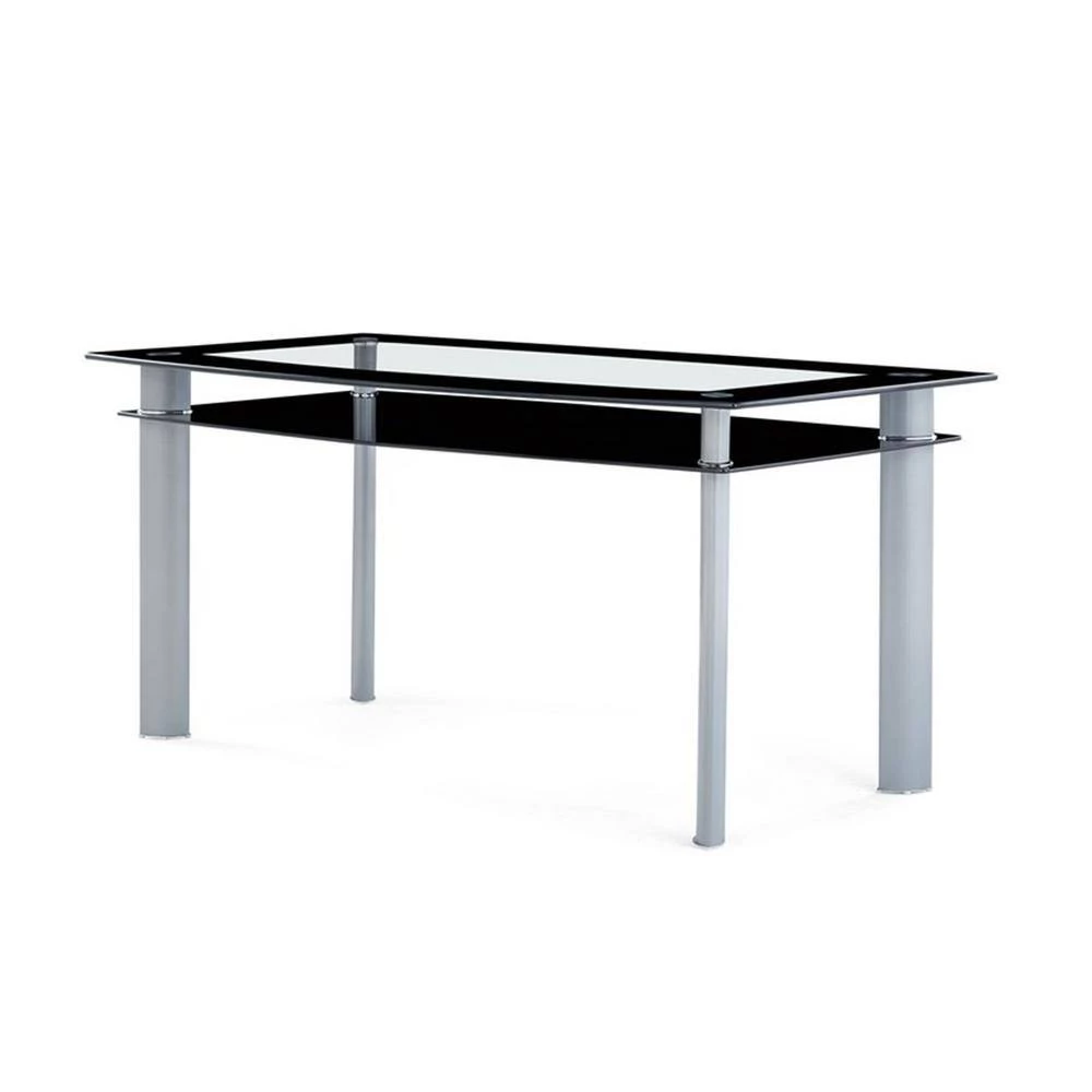 Charlie Rectangular Glass Top with Black Trim Dining Table by HomeRoots 2 Charlie Rectangular Glass Top with Black Trim Dining Table by HomeRoots - Image 2