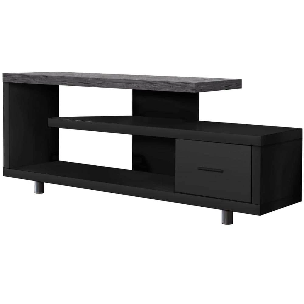 Jasmine 16 in. Black and Grey Particle Board TV Stand with 1 Drawer Fits TVs Up to 60 in. by HomeRoots 1 Jasmine 16 in. Black and Grey Particle Board TV Stand with 1 Drawer Fits TVs Up to 60 in. by HomeRoots