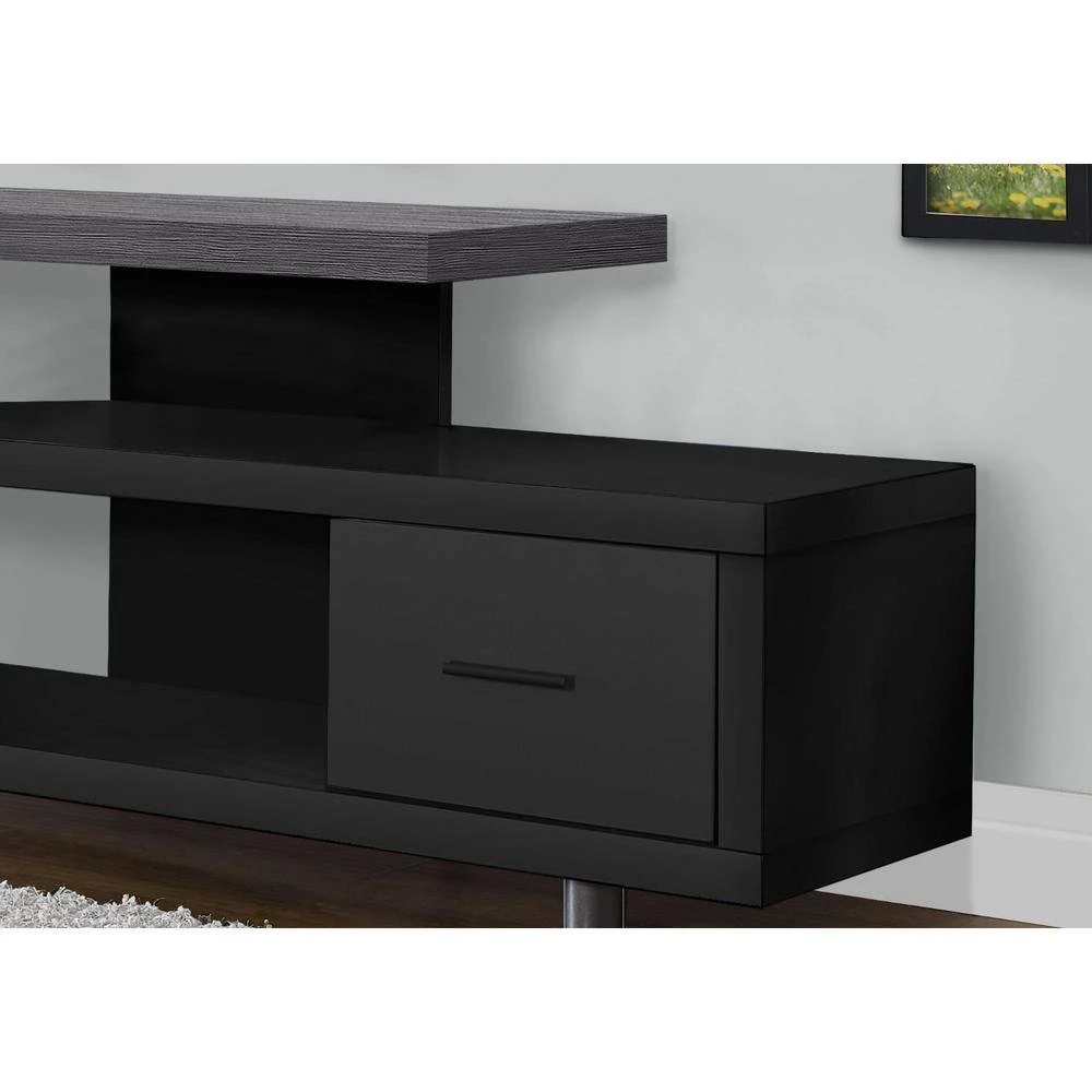 Jasmine 16 in. Black and Grey Particle Board TV Stand with 1 Drawer Fits TVs Up to 60 in. by HomeRoots 3 Jasmine 16 in. Black and Grey Particle Board TV Stand with 1 Drawer Fits TVs Up to 60 in. by HomeRoots - Image 3