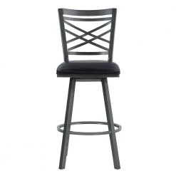 Valerie 46 in. H Black High Back Metal Extra Tall (34-40 in.) Bar Stool with Faux Leather Seat by HomeRoots