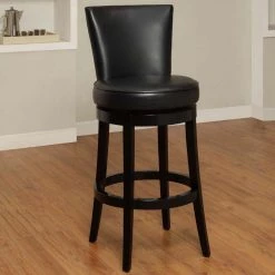 Valerie 40 in. H Black Backless Wood Extra Tall (34-40 in.) Bar Stool with Faux Leather Seat by HomeRoots -HomeRoots Sales black homeroots bar stools 2000477257 31 1000