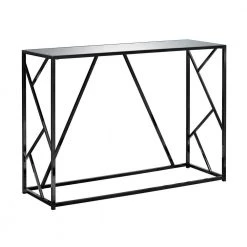 Jasmine 44 in. Black/Clear Standard Rectangle Glass Console Table with Mirror Top by HomeRoots