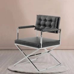 Valerie Black Leatherette And Steel Dining Arm Chair by HomeRoots 9 Valerie Black Leatherette And Steel Dining Arm Chair by HomeRoots -HomeRoots Sales black homeroots dining chairs 283471 31 1000