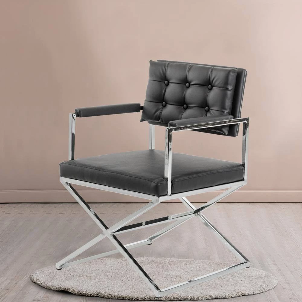 Valerie Black Leatherette And Steel Dining Arm Chair by HomeRoots 5 Valerie Black Leatherette And Steel Dining Arm Chair by HomeRoots - Image 5