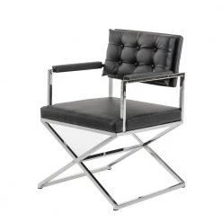 Valerie Black Leatherette And Steel Dining Arm Chair by HomeRoots