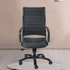 Zabrina Black Leather Side Chair by HomeRoots -HomeRoots Sales black homeroots executive chairs 372374 31 1000
