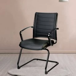Zabrina Black Leather Guest Side Chair by HomeRoots -HomeRoots Sales black homeroots guest office chairs 372380 31 1000