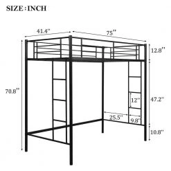 Amelia Black Twin Loft Bed with Ladder by HomeRoots -HomeRoots Sales black homeroots loft beds 2000404110 31 1000