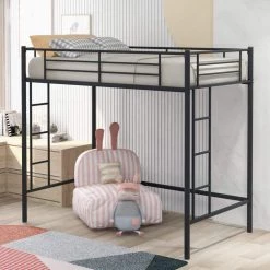 Amelia Black Twin Loft Bed with Ladder by HomeRoots