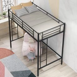 Amelia Black Twin Loft Bed with Ladder by HomeRoots -HomeRoots Sales black homeroots loft beds 2000404110 c3 1000