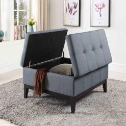 Mariana Blue Gray Tufted Cushions Storage Ottoman by HomeRoots -HomeRoots Sales blue gray homeroots ottomans 2000469003 31 1000