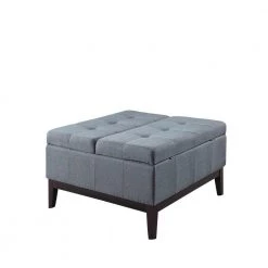 Mariana Blue Gray Tufted Cushions Storage Ottoman by HomeRoots