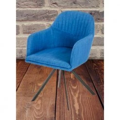 Valerie Blue Fabric and Metal Dining Arm Chair by HomeRoots -HomeRoots Sales blue homeroots dining chairs 283108 1f 1000