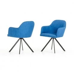 Valerie Blue Fabric and Metal Dining Arm Chair by HomeRoots -HomeRoots Sales blue homeroots dining chairs 283108 c3 1000
