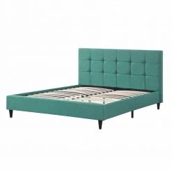 Caroline California King Blue Modern Upholstered Square Stitched Platform Bed by HomeRoots