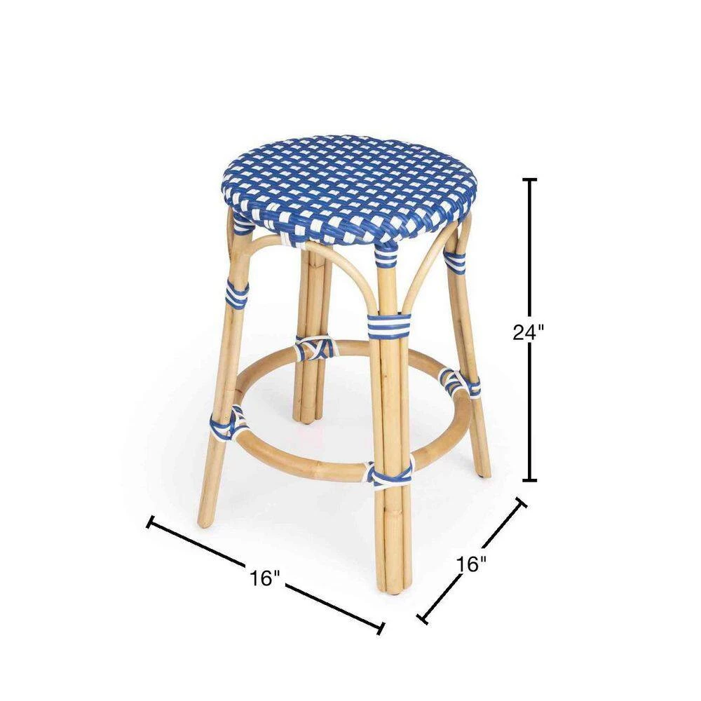 Amelia 24 in. H Brown and Blue Backless Rattan Bar Height (28-33 in.) Bar Stool by HomeRoots 3 Amelia 24 in. H Brown and Blue Backless Rattan Bar Height (28-33 in.) Bar Stool by HomeRoots - Image 3