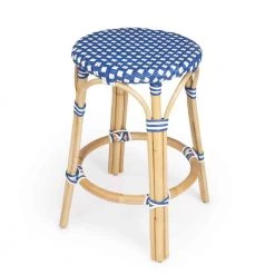 Amelia 24 in. H Brown and Blue Backless Rattan Bar Height (28-33 in.) Bar Stool by HomeRoots