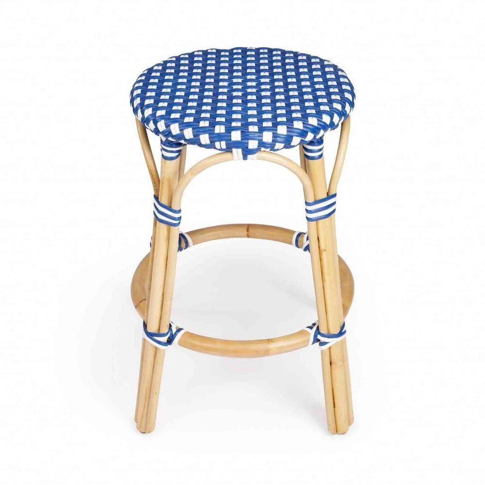 Amelia 24 in. H Brown and Blue Backless Rattan Bar Height (28-33 in.) Bar Stool by HomeRoots 2 Amelia 24 in. H Brown and Blue Backless Rattan Bar Height (28-33 in.) Bar Stool by HomeRoots - Image 2