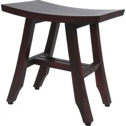 Caroline Brown Compact Curvilinear Teak Shower Outdoor Bench 18 in. x 15 in. x 18 in. by HomeRoots -HomeRoots Sales brown finish homeroots dining benches 2000376661 31 1000