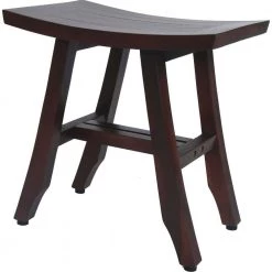 Caroline Brown Compact Curvilinear Teak Shower Outdoor Bench 18 in. x 15 in. x 18 in. by HomeRoots