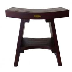 Caroline Brown 18 in. x 12 in. x 18 in. Compact Curviliniear Teak Shower Outdoor Bench with Shelf by HomeRoots -HomeRoots Sales brown finish homeroots dining benches 2000376662 31 1000