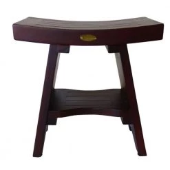 Caroline Brown 18 in. x 12 in. x 18 in. Compact Curviliniear Teak Shower Outdoor Bench with Shelf by HomeRoots