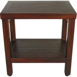 Caroline Brown 18 in. x 13 in. x 18 in. Compact Teak Shower or Outdoor Bench with Shelf by HomeRoots