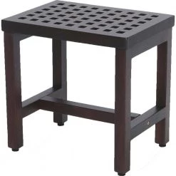Caroline Brown 18 in. x 13 in. x 18 in. Compact Teak Lattice Pattern Shower or Outdoor Bench by HomeRoots -HomeRoots Sales brown finish homeroots dining benches 2000376692 31 1000
