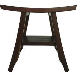 Caroline Brown 18 in. x 12 in. x 18 in. Compact Curvilinear Teak Shower or Outdoor Bench with Shelf by HomeRoots