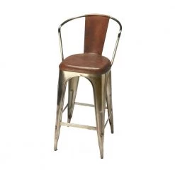 Amelia 43 in. H Brown and Gold High Back Metal Bar Height (28-33 in.) Bar Stool by HomeRoots