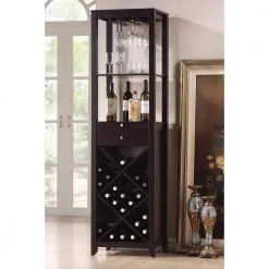 Amelia 15 in Brown Wood Wine Accent Storage Cabinet by HomeRoots -HomeRoots Sales brown homeroots accent cabinets 2000347010 31 1000
