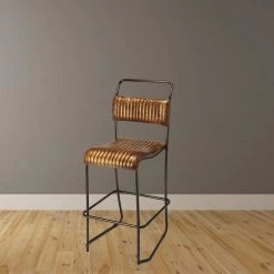 Amelia 46 in. H Brown High Back Metal/Wood Bar Height (28-33 in.) Bar Stool by HomeRoots -HomeRoots Sales brown homeroots bar stools 2000389115 31 1000