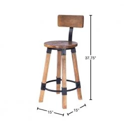 Amelia 37.75 in. H Brown Low Back Wood Bar Height (28-33 in.) Bar Stool by HomeRoots -HomeRoots Sales brown homeroots bar stools 2000389152 40 1000