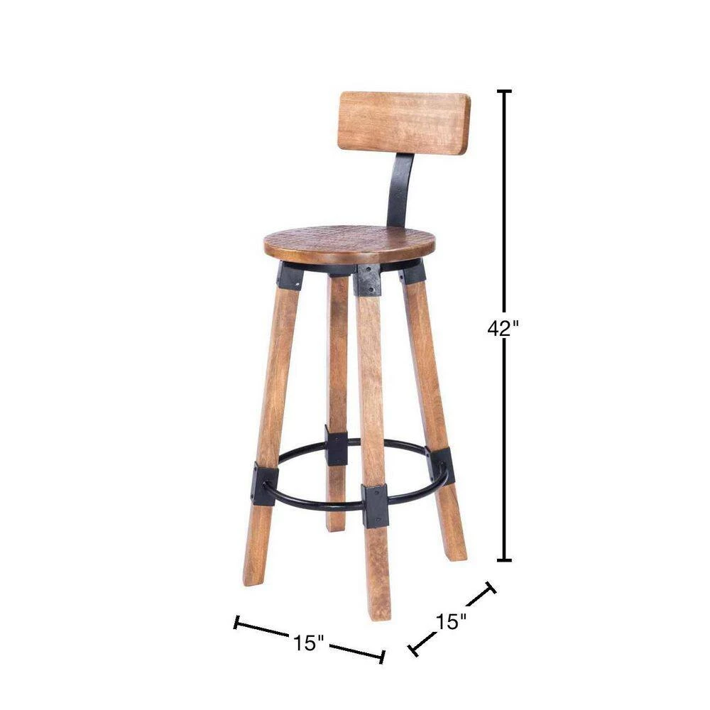 Amelia 42 in. H Brown Low Back Wood Bar Height (28-33 in.) Bar Stool by HomeRoots 3 Amelia 42 in. H Brown Low Back Wood Bar Height (28-33 in.) Bar Stool by HomeRoots - Image 3