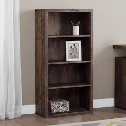 47.5 in. Jasmine Particle Board Brown 4-Shelf Bookcase by HomeRoots -HomeRoots Sales brown homeroots bookcases bookshelves 333505 31 1000