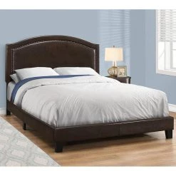 Jasmine Brown Queen Bed with Upholstered Headboard by HomeRoots -HomeRoots Sales brown homeroots panel beds 333306 31 1000