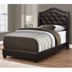 Jasmine Brown Twin Bed with Upholstered Headboard by HomeRoots -HomeRoots Sales brown homeroots panel beds 333322 31 1000