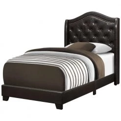 Jasmine Brown Twin Bed with Upholstered Headboard by HomeRoots