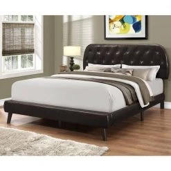 Jasmine Brown Queen Bed with Upholstered Headboard by HomeRoots -HomeRoots Sales brown homeroots panel beds 333327 31 1000
