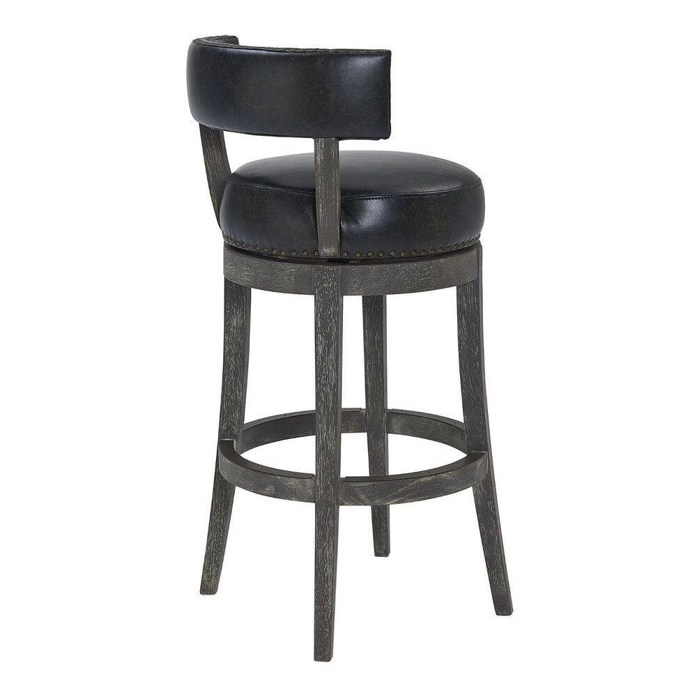 Valerie 40 in. H Brown Onyx Low Back Wood Extra Tall (34-40 in.) Bar Stool with Faux Leather Seat by HomeRoots 3 Valerie 40 in. H Brown Onyx Low Back Wood Extra Tall (34-40 in.) Bar Stool with Faux Leather Seat by HomeRoots - Image 3