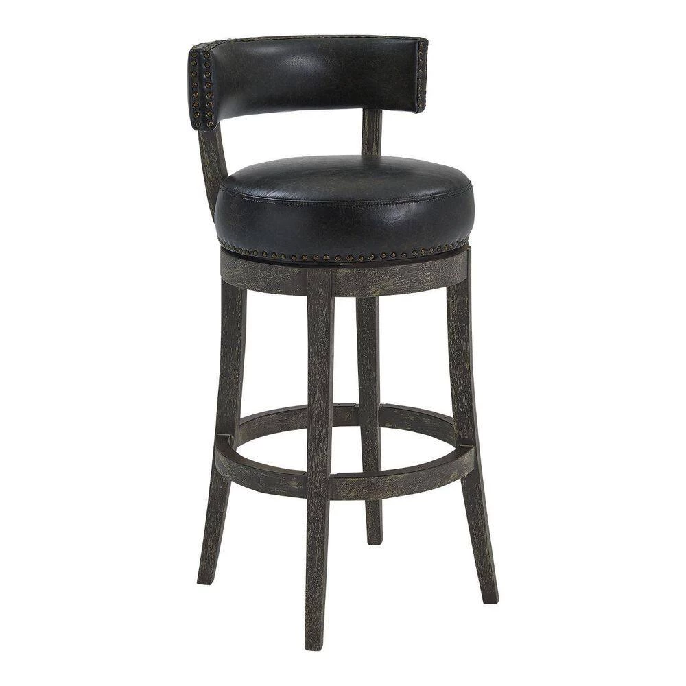 Valerie 40 in. H Brown Onyx Low Back Wood Extra Tall (34-40 in.) Bar Stool with Faux Leather Seat by HomeRoots 2 Valerie 40 in. H Brown Onyx Low Back Wood Extra Tall (34-40 in.) Bar Stool with Faux Leather Seat by HomeRoots - Image 2